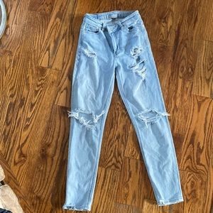 American eagle highest rise mom jeans with crossover button waist. Size 000